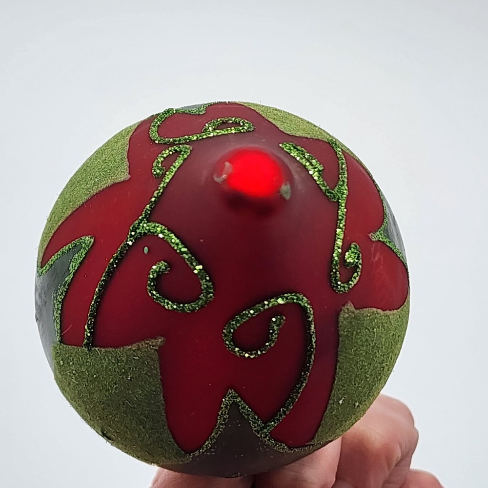Vintage Hand Painted Teardrop Glass Ornament Red Textured with Holly Leaves Cute - Picture 6 of 6